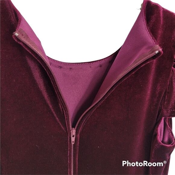 RARE EDITIONS Burgundy Velvet Taffeta Bow Jeweled Holiday‎ Dress Size 14 - Picture 10 of 15